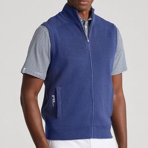 NWT RLX Ralph Lauren Navy Blue Performance Knit Zip-Up Sweater Vest M